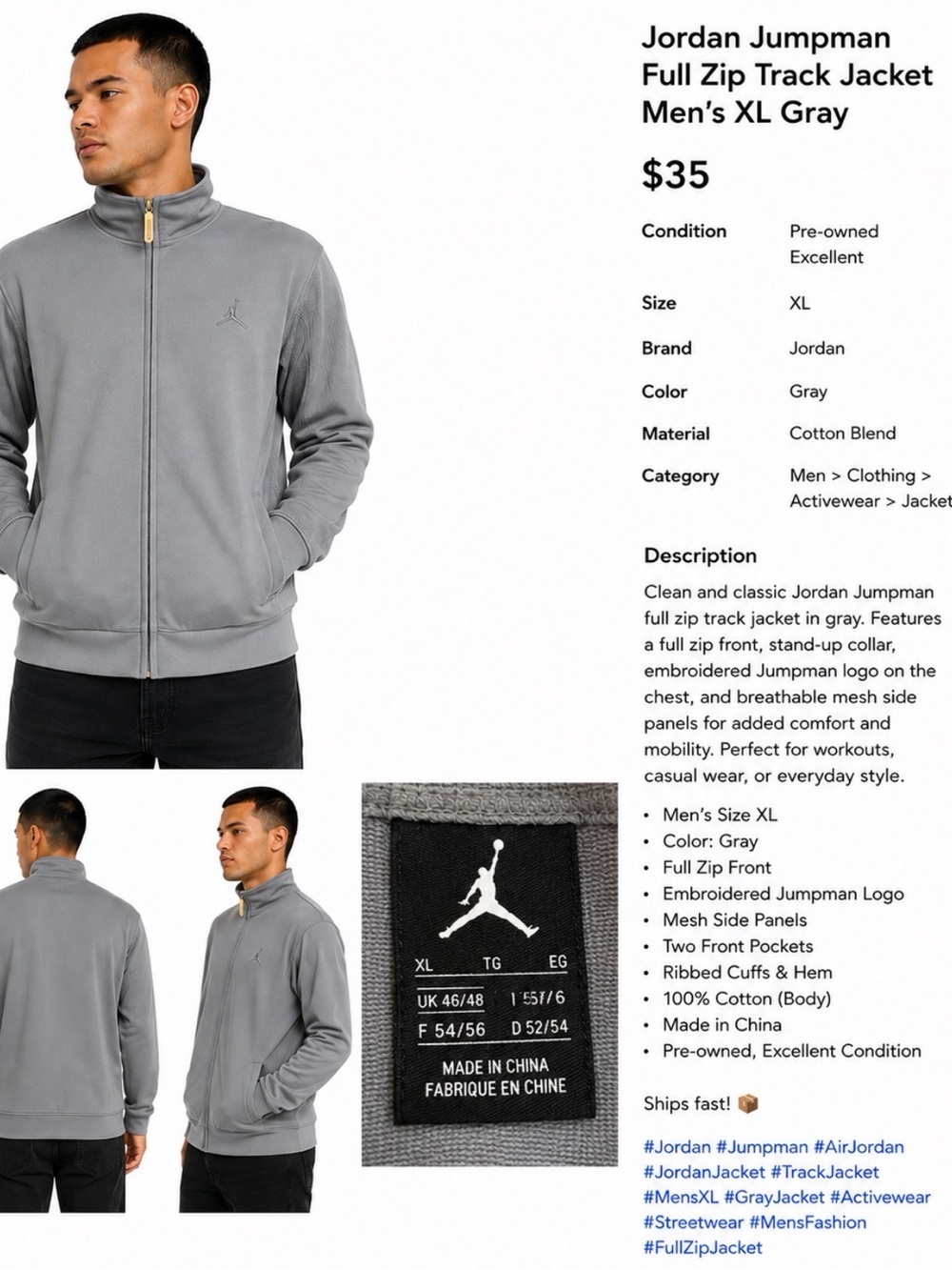 Jordan Gray Men's Jumpman Full-Zip Track Jacket